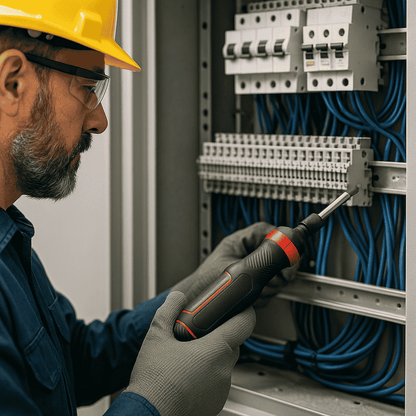 electrician using electric screwdriver