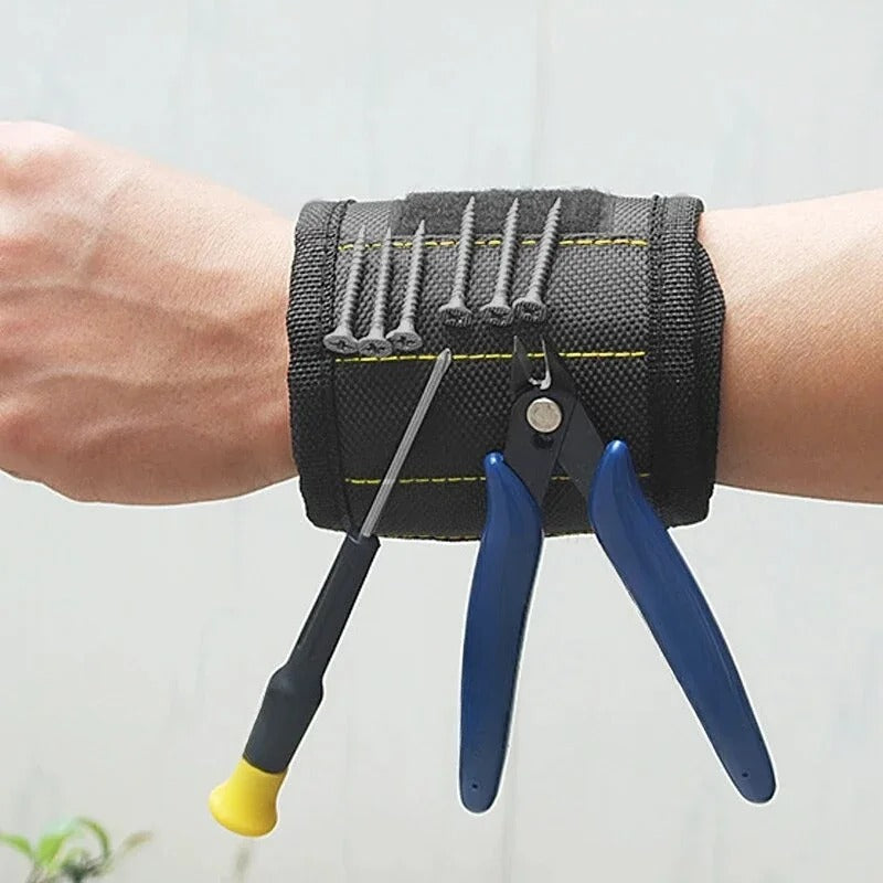 Black magnetic wristband with screws glued