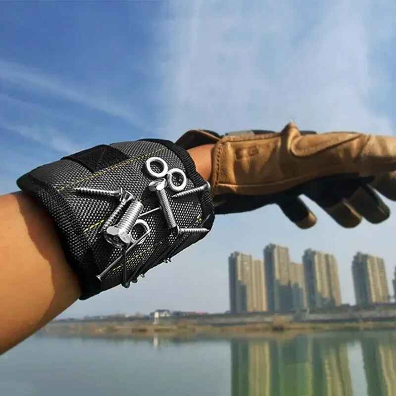 Screws glued to black magnetic wristband