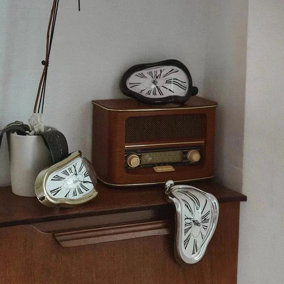 Muliple Dali clock above a desk