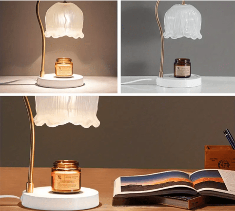 A lamp with candle at different moments